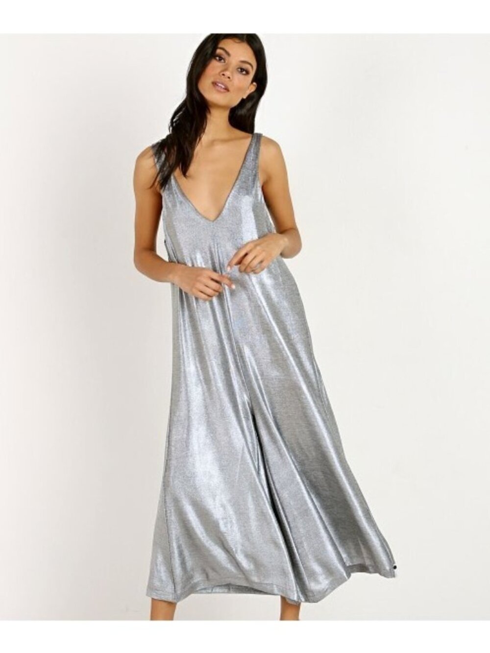 $169 NWT One Teaspoon Rebel Muse Metallic Jumpsuit Silver sz S small